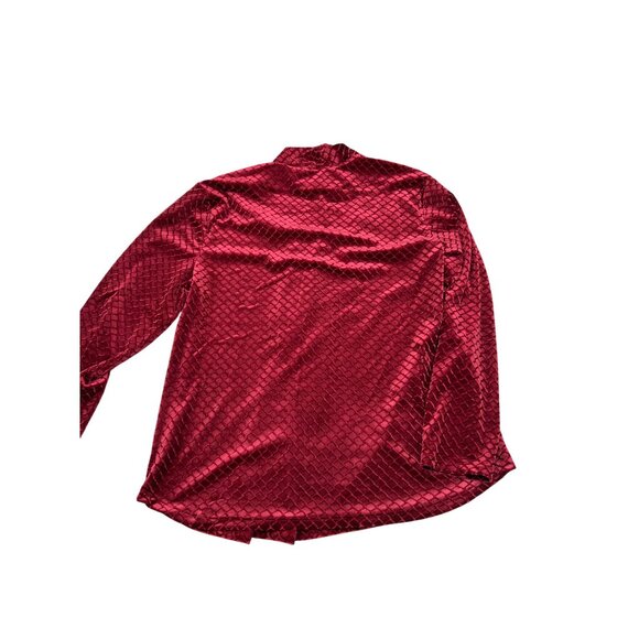 Red Textured Long-Sleeve V-Neck Blouse By N Touch Size M Stretch Polyester Blend - Picture 4 of 6